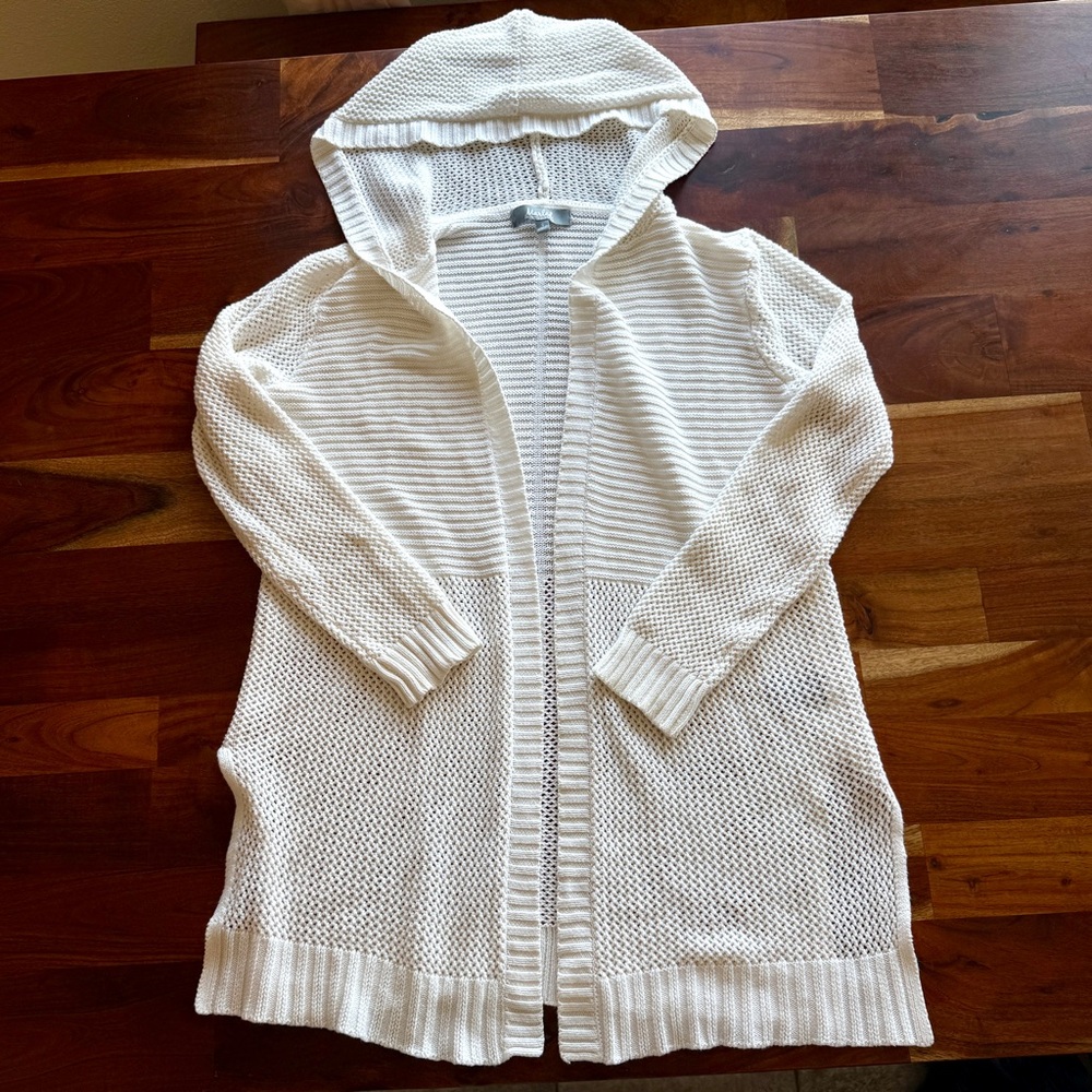 Marled Cream Open-Knit Hooded Cardigan